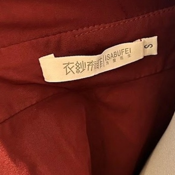 Burgundy Plunge V Neck Lace Trim Wool Dress Women's Schoolgirl Anime - Picture 9 of 9